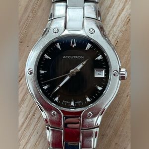 Accutron by Bulova Luxury Ladies Watch Black Dial Date Window Stainless Bracelet